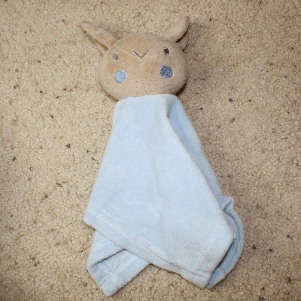 Baby Essentials Bunny Security Blanket Lovey Blue Tan Plush Minimalist Nursery